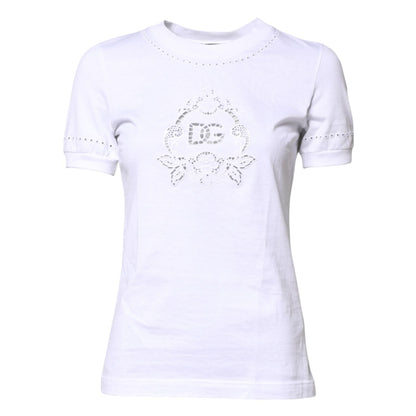 Dolce & Gabbana White Cotton Floral Logo Crew Neck T-shirt