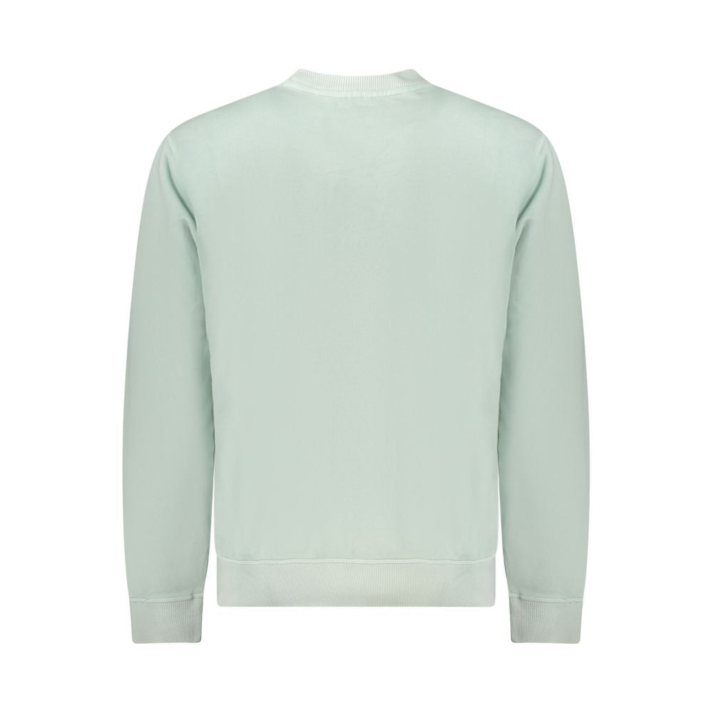 Back view of Hugo Boss Green Cotton Men Sweater with crew neck and brushed texture, showcasing comfort and style.