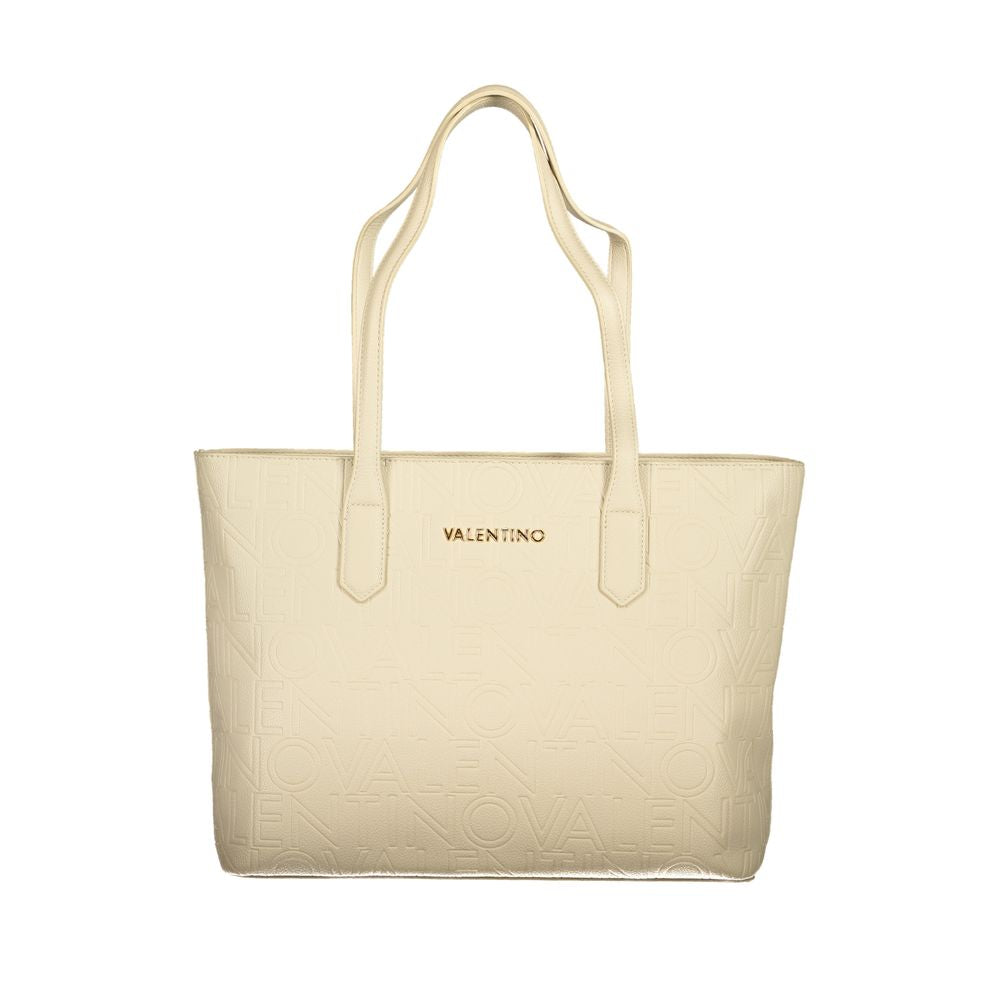 Mario Valentino Beige Polyethylene Handbag with 2 handles and internal pockets, featuring zip closure and logo, contrasting details.