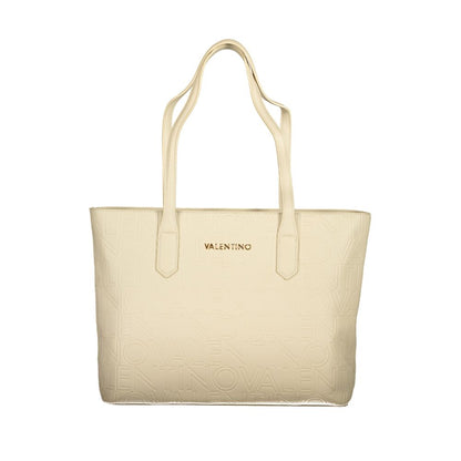 Mario Valentino Beige Polyethylene Handbag with 2 handles and internal pockets, featuring zip closure and logo, contrasting details.