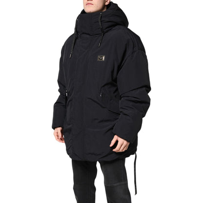 Dolce & Gabbana Black Nylon Full Zip Hooded Parka Jacket
