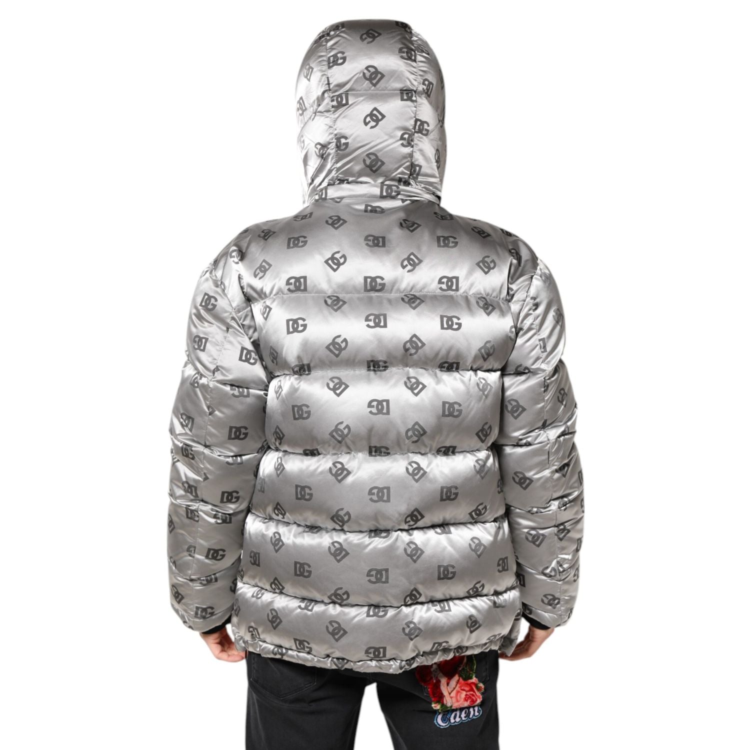 Dolce & Gabbana Silver Logo Full Zip Hooded Quilted Jacket