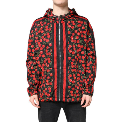 Dolce & Gabbana Black Cherry Print Hooded Windbreaker Jacket