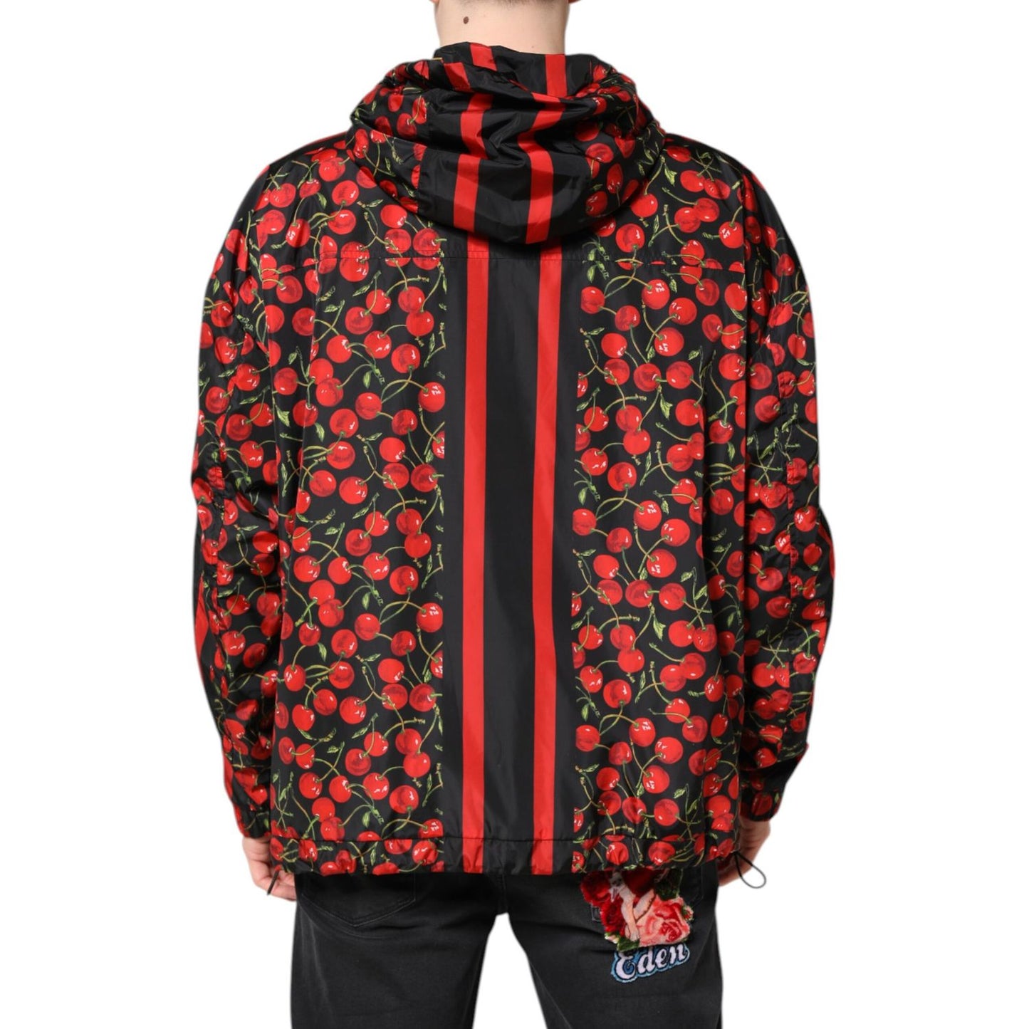 Dolce & Gabbana Black Cherry Print Hooded Windbreaker Jacket