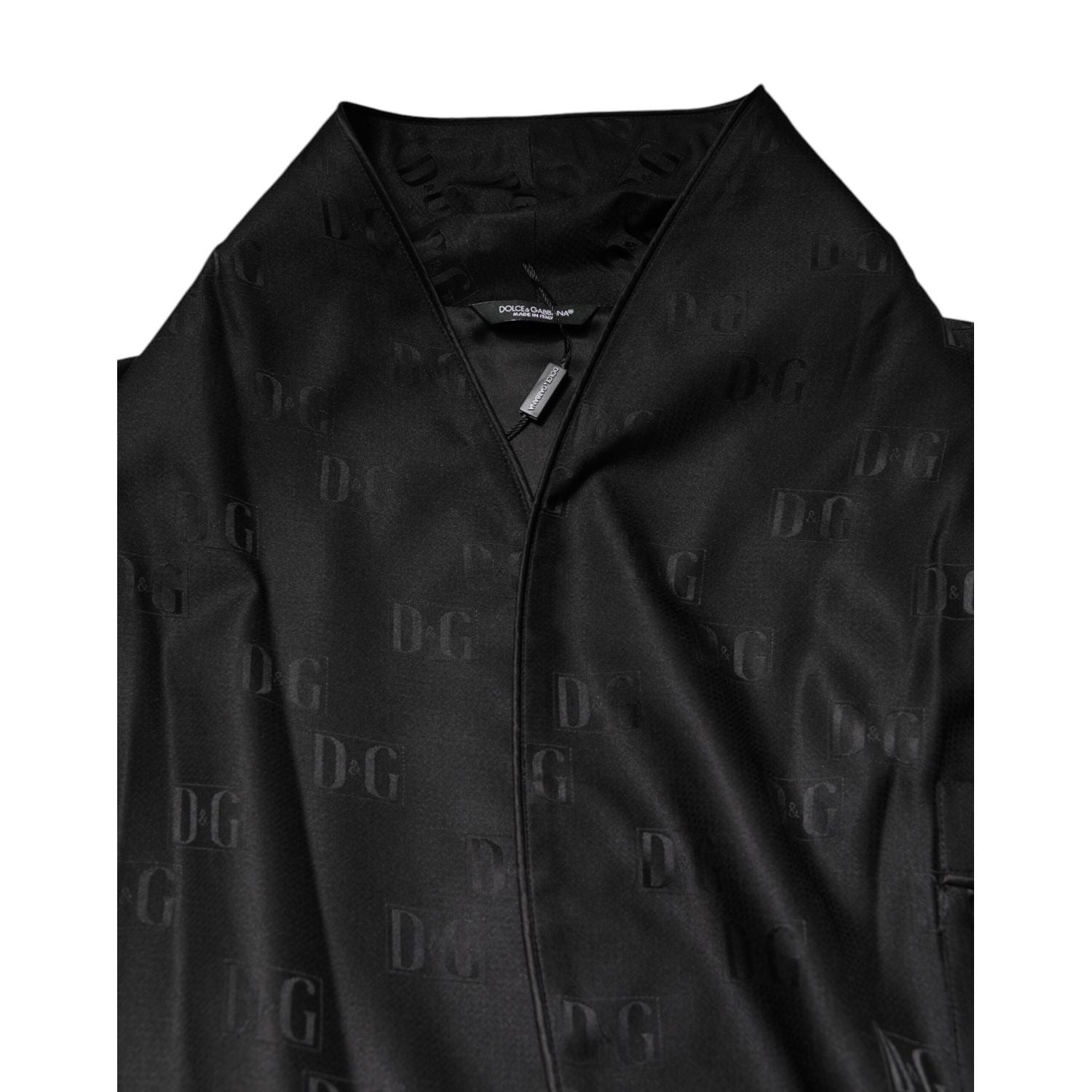 Dolce & Gabbana Black Silk DG Logo Men Wrap Robe Coat Jacket