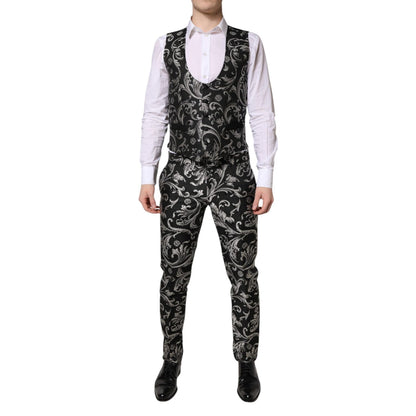 Dolce & Gabbana Black Gray MARTINI Jacquard Men 3 Piece Suit