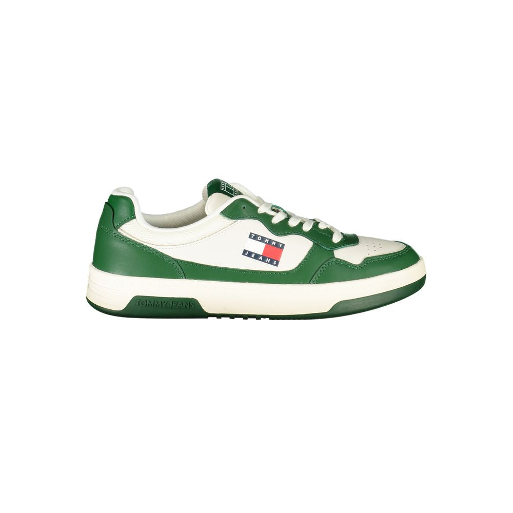 Tommy Hilfiger White Leather Men Sneaker with green accents and logo