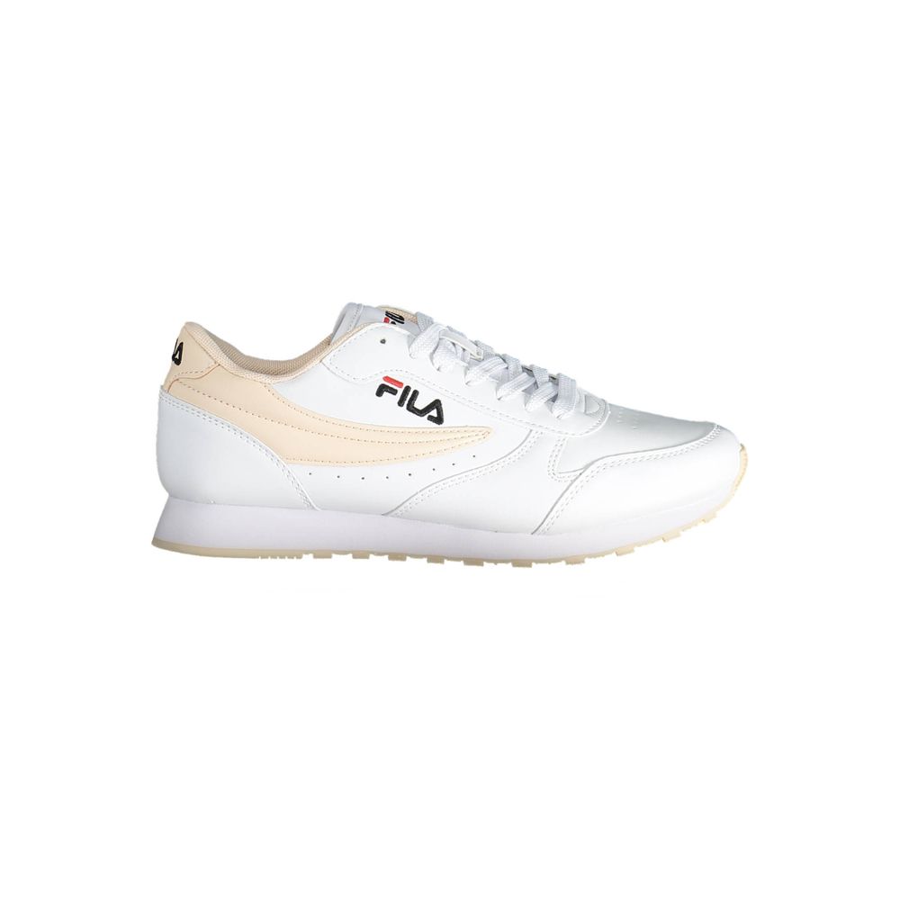 Fila White Synthetic Women Sneaker with contrasting sole for sporty-chic style and durability.
