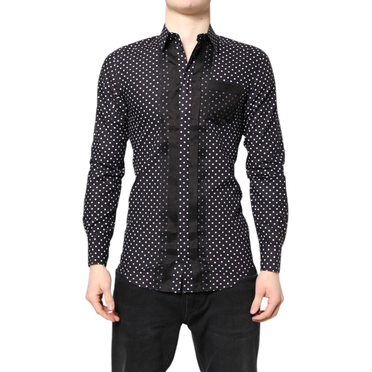 Dolce & Gabbana Black Polka Dot Long Sleeves Gold Formal Shirt