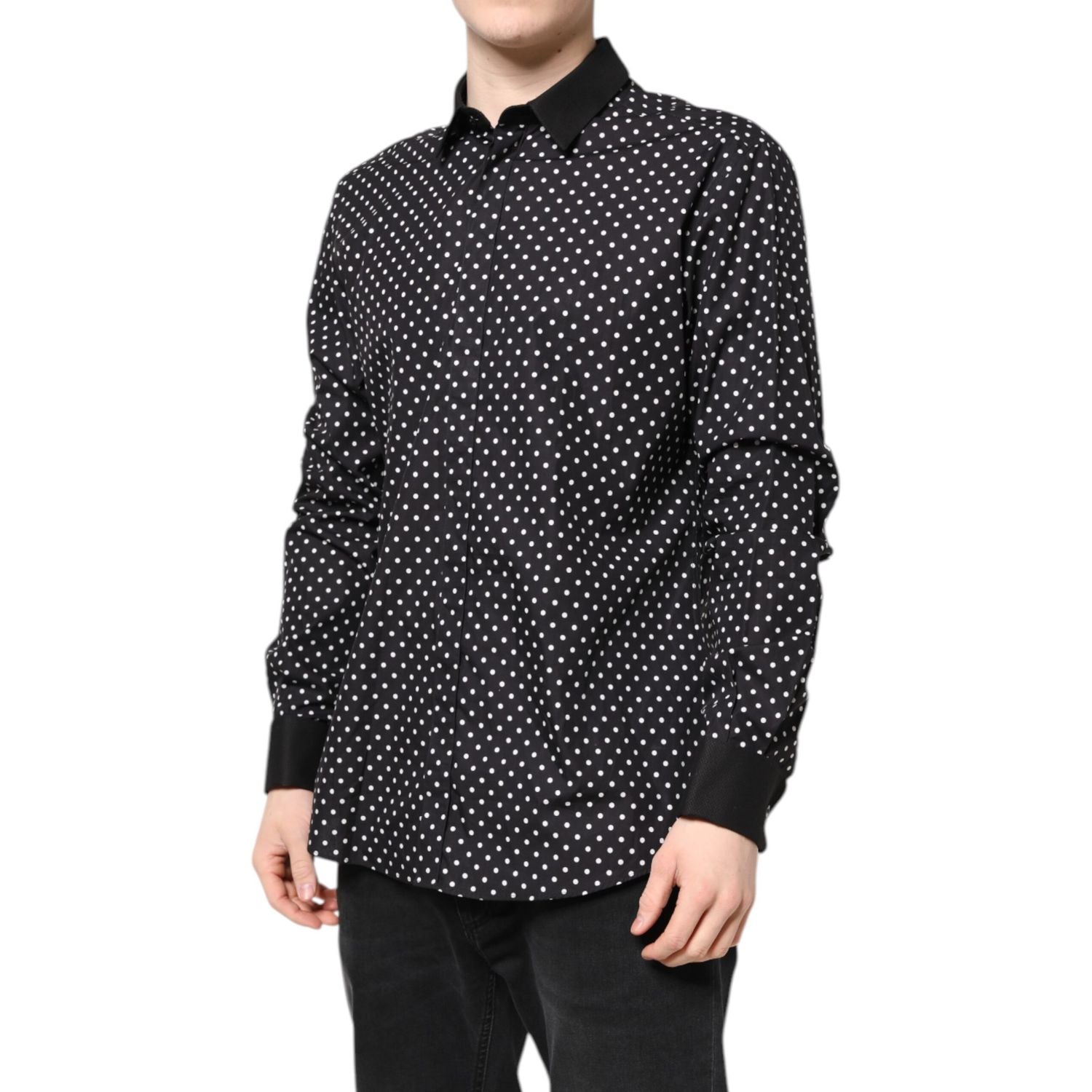 Dolce & Gabbana Black Polka Dot Cotton Formal Dress Shirt