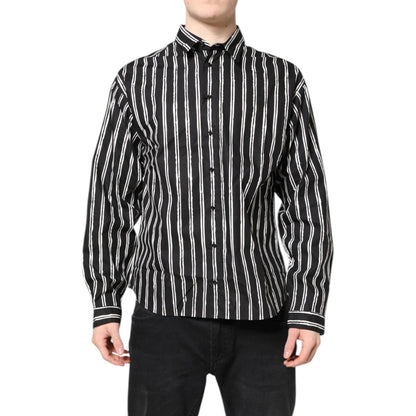Dolce & Gabbana Black White Striped Cotton Dress Shirt