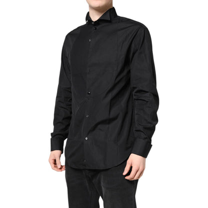 Emporio Armani Black Cotton Long Sleeves Formal Dress Shirt