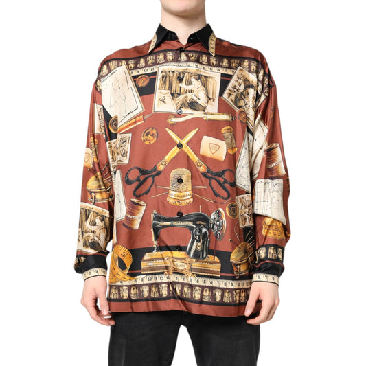 Dolce & Gabbana Multicolor Tailor Print Silk Casual Shirt