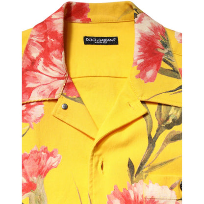 Dolce & Gabbana Yellow Floral Men Button Down Casual Shirt
