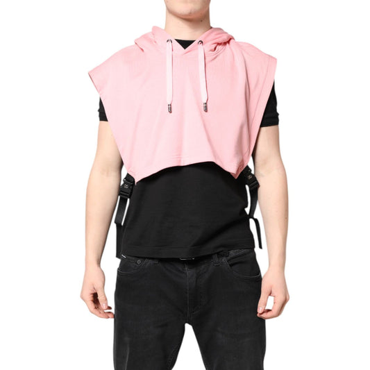 Dolce & Gabbana Pink Cotton Hooded Men Sportswear Vest Sweater TSH90315