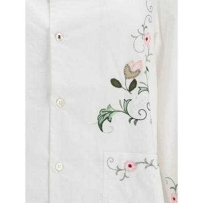 Baziszt White Cotton Pattern Shirt