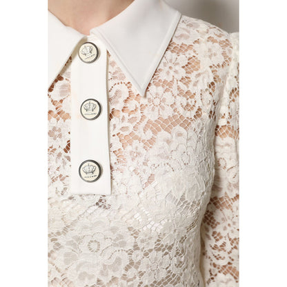 Dolce & Gabbana White Floral Lace Long Sleeves Shift Dress