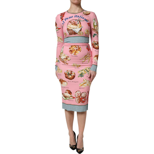 Dolce & Gabbana Pink Pastry Print Bodycon Sheath Midi Dress DR81696-38