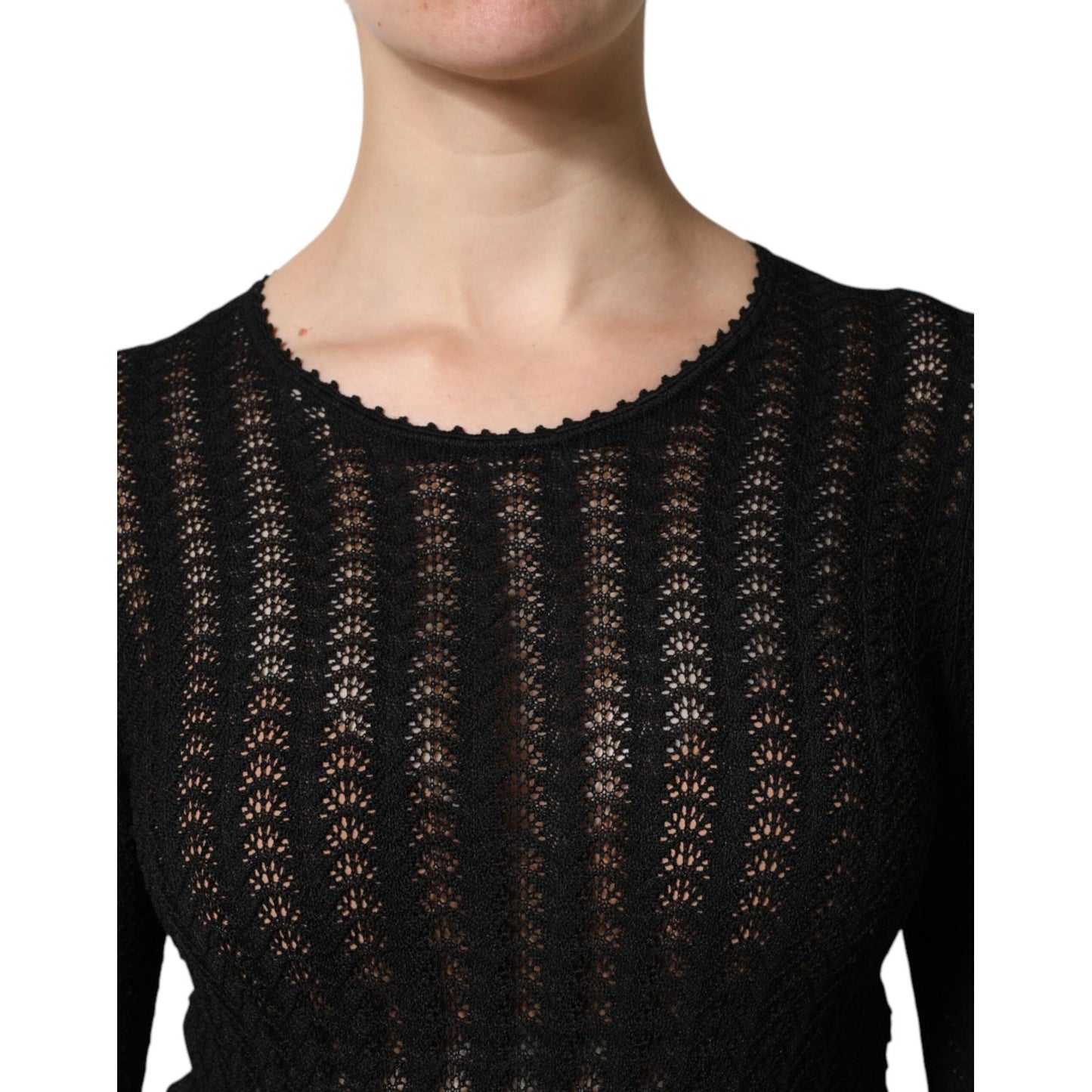 Dolce & Gabbana Black Cashmere Long Sleeves A-line Midi Dress