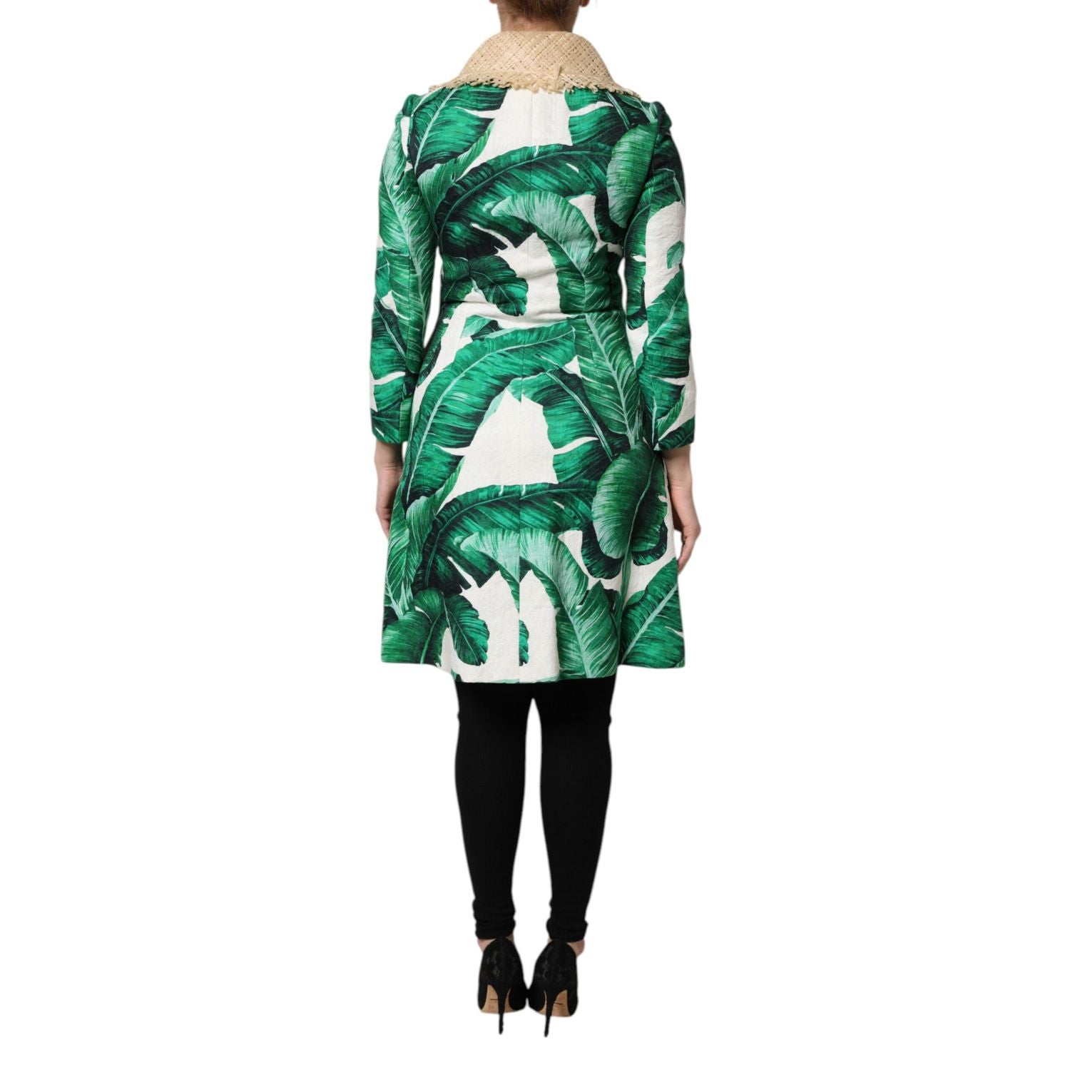Dolce & Gabbana Multicolor Leaf Print Embellished Trenchcoat Jacket