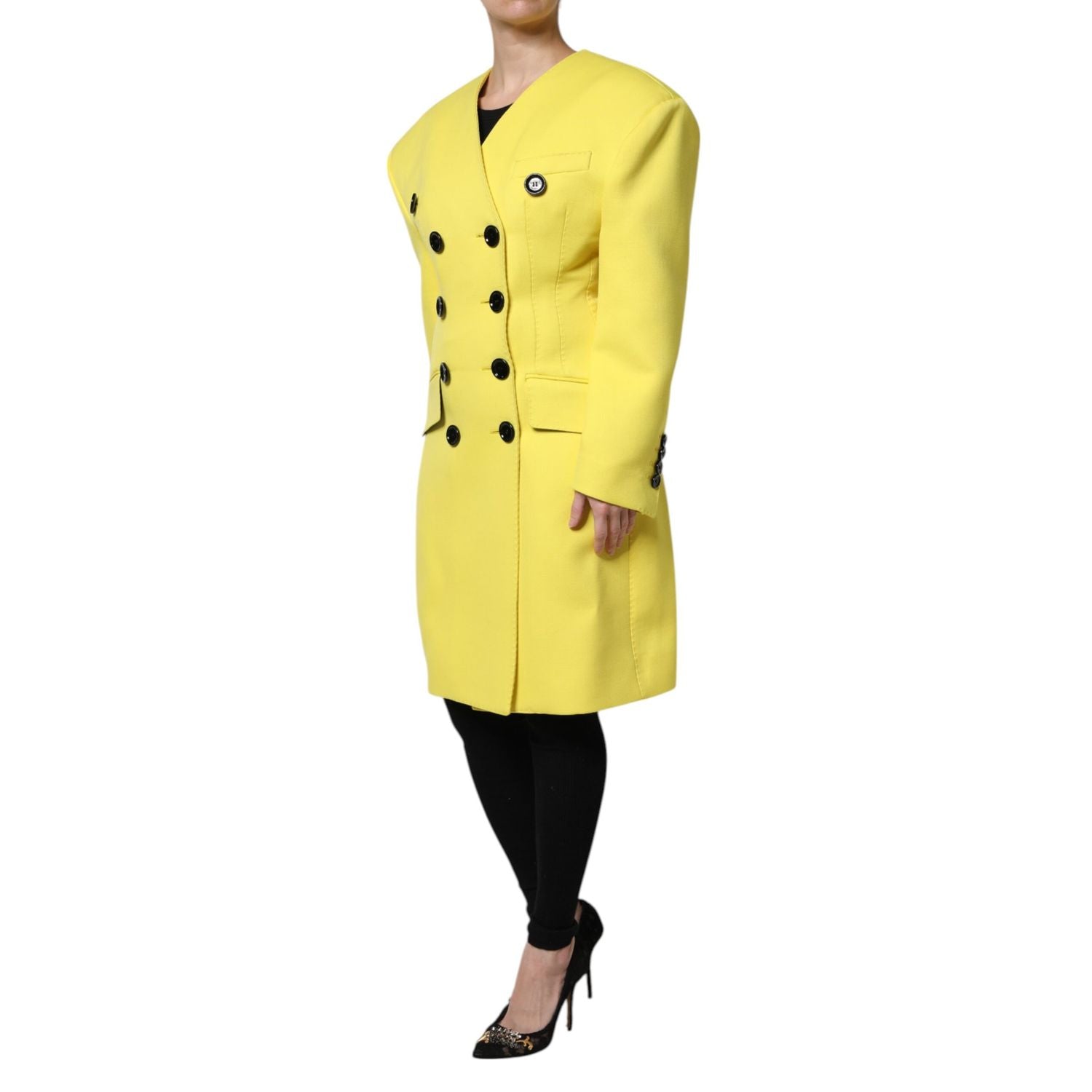 Dolce & Gabbana Yellow Double Breasted Trench Coat Jacket