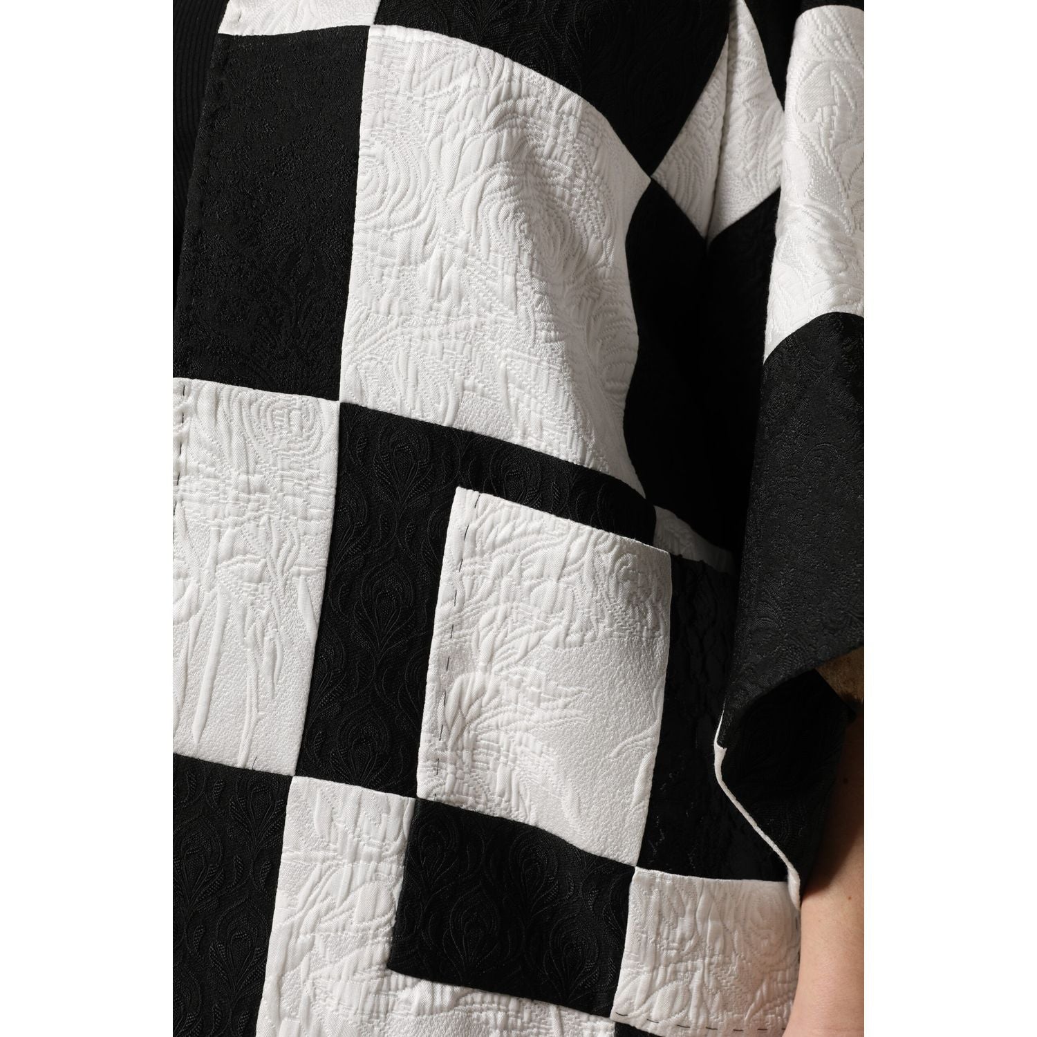 Dolce & Gabbana White Black Patchwork Jacquard Blazer Jacket