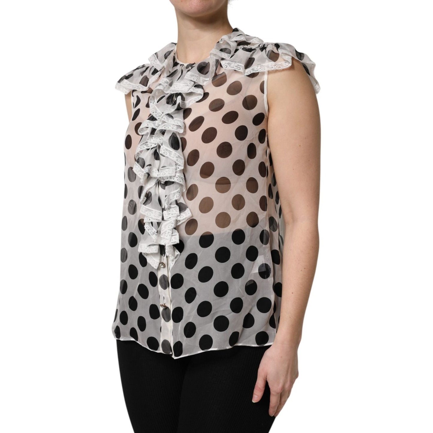 Dolce & Gabbana White Black Polka Dot Cotton Sleeveless Top