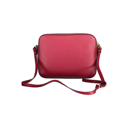 Coccinelle Red Leather Handbag with adjustable strap, zip and rotary closure, featuring external and internal pockets.