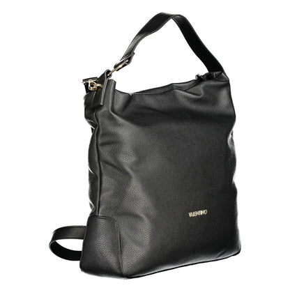 Elegant Mario Valentino Black Polyethylene Women Handbag with single handle and adjustable strap.
