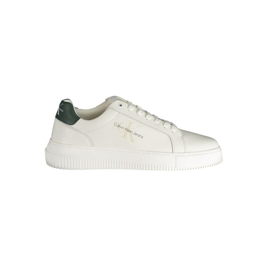 Calvin Klein White Polyester Sneaker with laces, contrasting details, and logo, made from 50% recycled thermoplastic rubber.