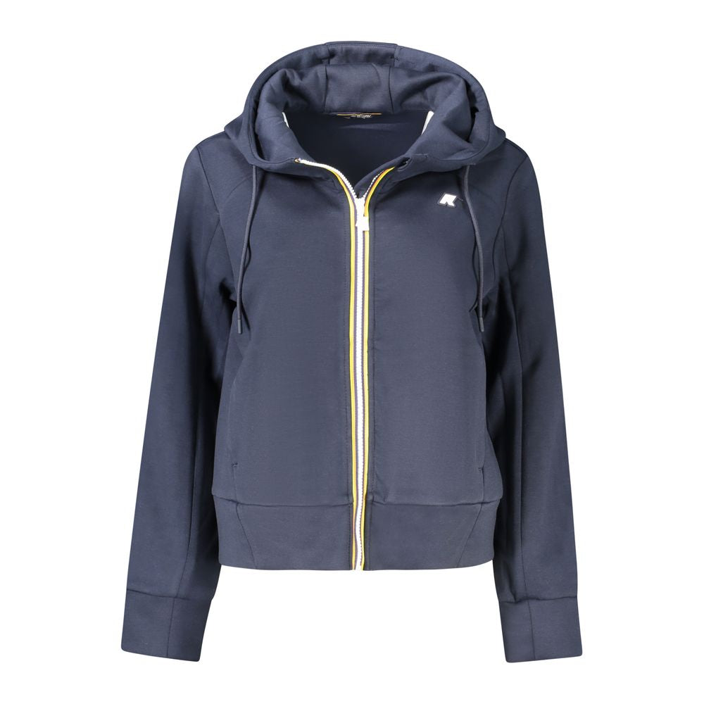 K-WAY Blue Polyester Women Sweater with hood, zip fastening, and pockets.