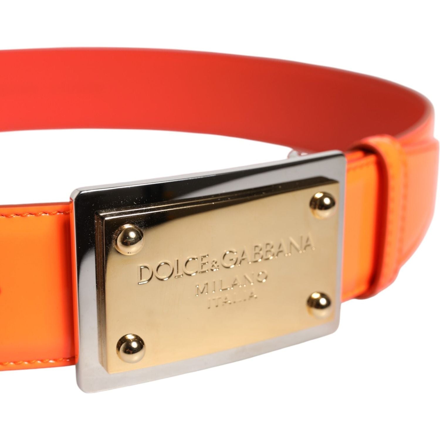Dolce & Gabbana Orange Gold Tone Metal Logo Buckle Belt