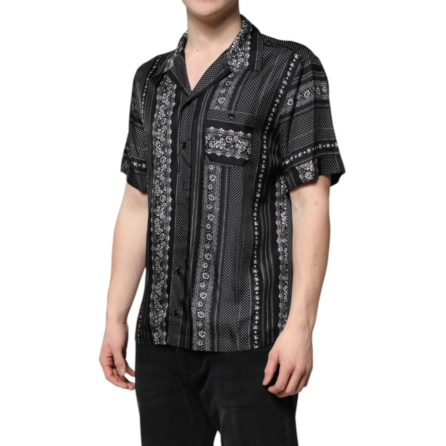 Dolce & Gabbana Black Silk Floral Print Short Sleeves Shirt