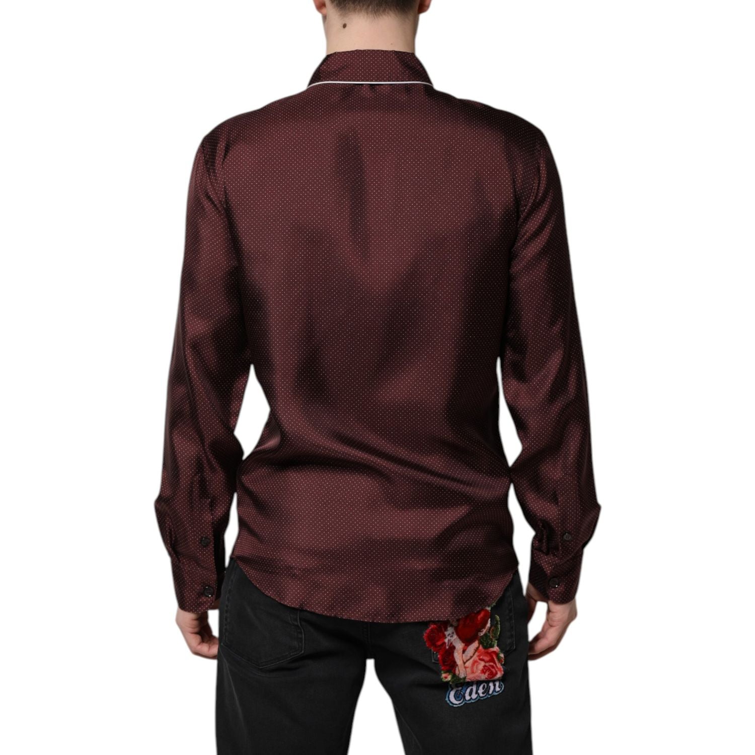 Dolce & Gabbana Burgundy Silk Dotted Long Sleeves Shirt