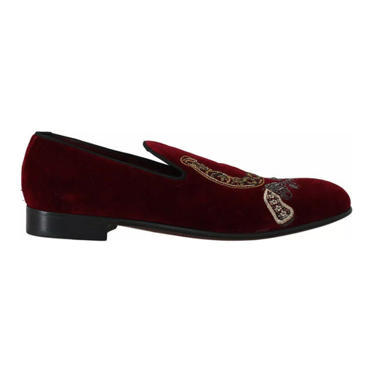 Dolce & Gabbana Bordeaux Velvet Loafers Gun Horseshoe Shoes MV2192-39