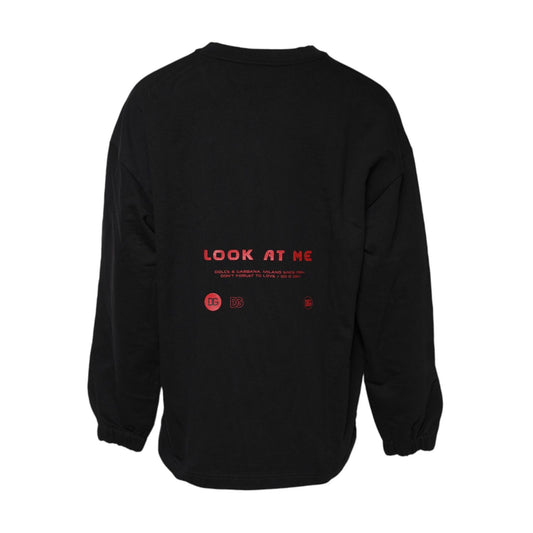 Dolce & Gabbana Black Cotton Graphic Print Pullover Sweater