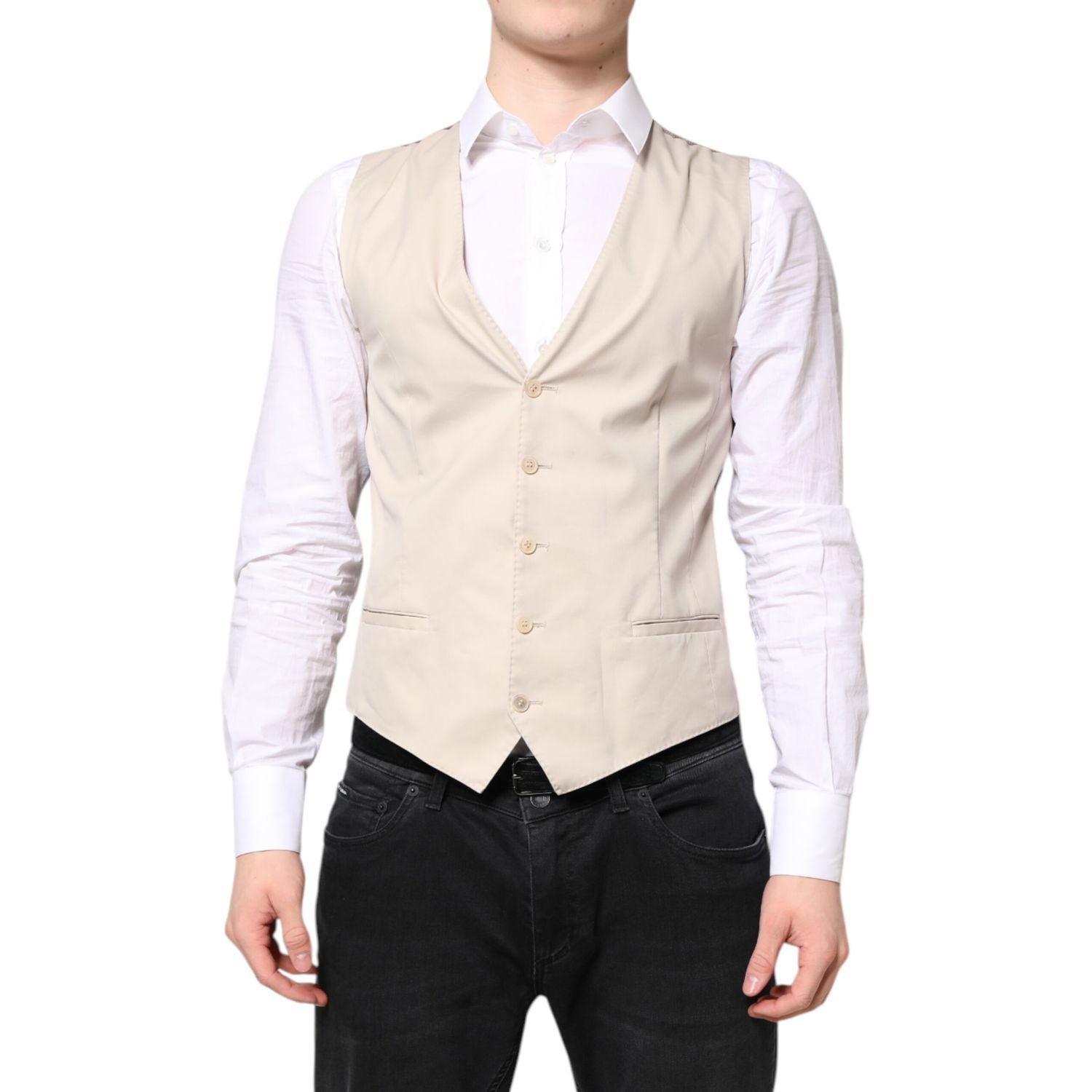 Dolce & Gabbana Beige Gray Dress Men Formal Waistcoat Vest