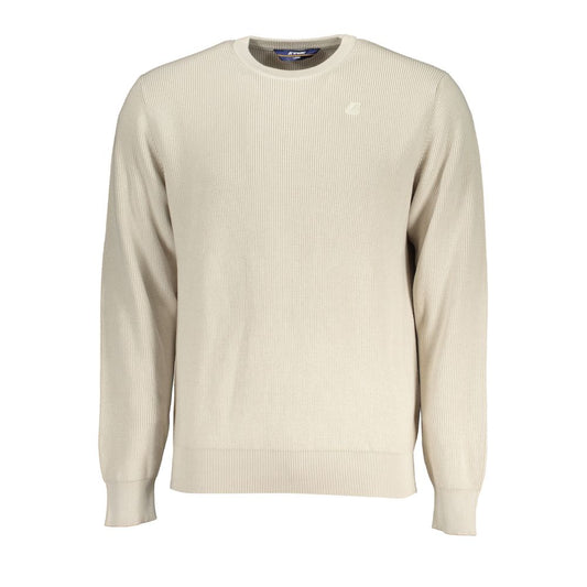 K-WAY Beige Crew Neck Cotton Sweater with Logo Detail, long-sleeve casual wear, elegant beige color.