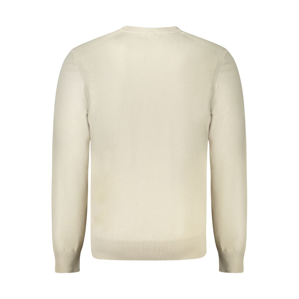 Hugo Boss Beige Cotton Men Sweater, back view showcasing luxe fabric and minimalistic design perfect for the modern man.