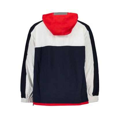 Back view of Tommy Hilfiger Blue Polyamide Men Jacket with red hood and contrast details