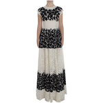 Dolce & Gabbana Elegant Floral Lace Cap Sleeve Maxi Dress Dolce & Gabbana Dark Gray