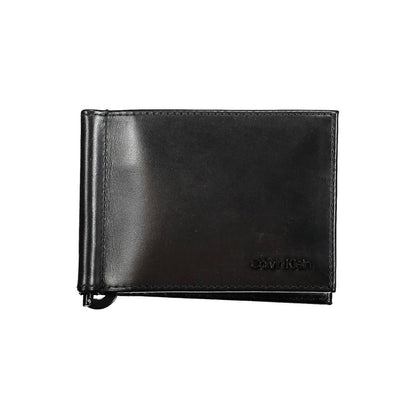 Calvin Klein Black Leather Men Wallet with money clip and RFID blocking technology, sleek and functional design.