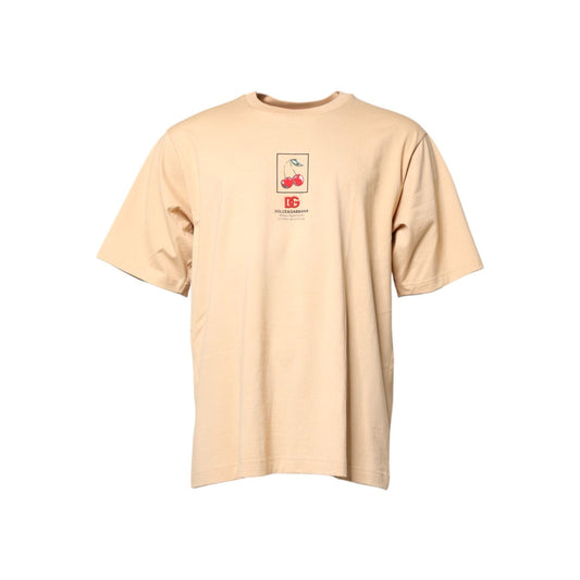Dolce & Gabbana Beige Cotton Logo Print Crew Neck T-shirt
