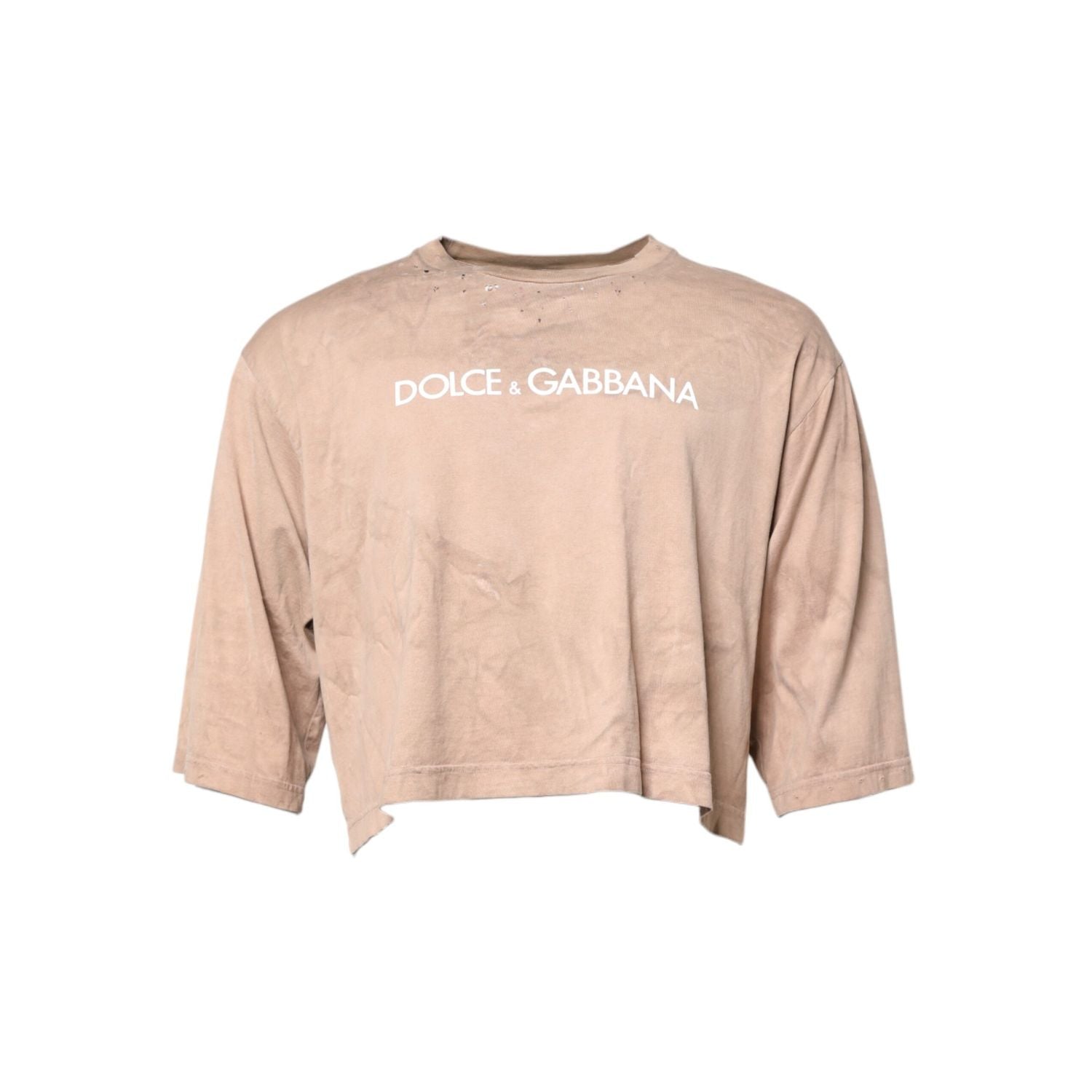 Dolce & Gabbana Beige Tie Dye Logo Print Cropped T-shirt