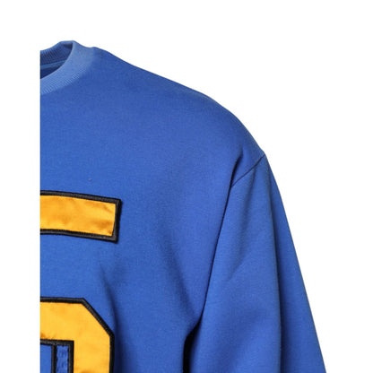 Dolce & Gabbana Blue Printed Cotton Cropped Crew Neck T-shirt