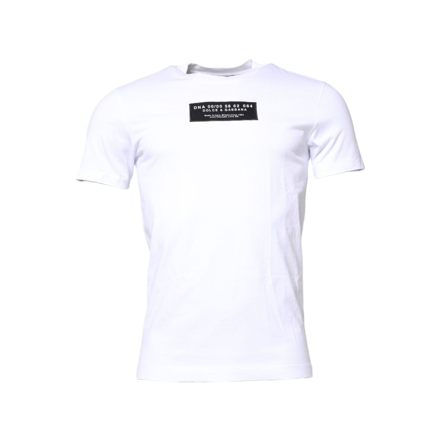 Dolce & Gabbana White Cotton Logo Patch Crew Neck T-shirt