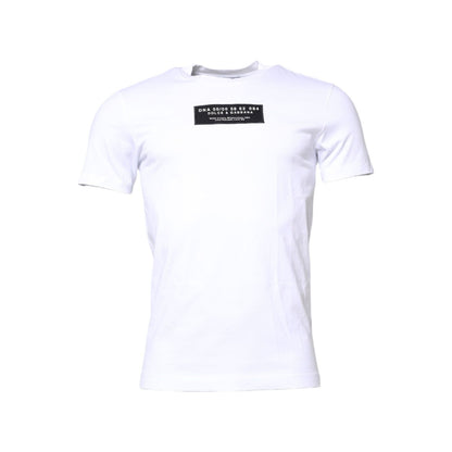 Dolce & Gabbana White Cotton Logo Patch Crew Neck T-shirt