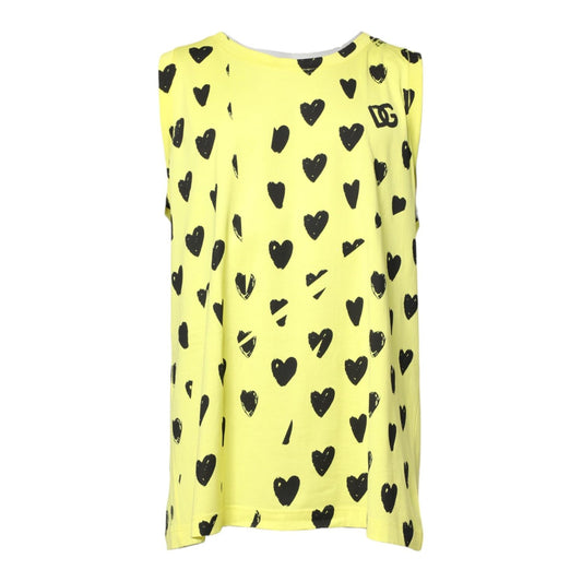 Dolce & Gabbana Yellow Cotton Sleeveless DG Heart T-shirt TSH90338-50