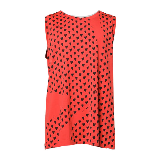 Dolce & Gabbana Red Cotton Sleeveless DG Heart Logo T-shirt TSH90339-50