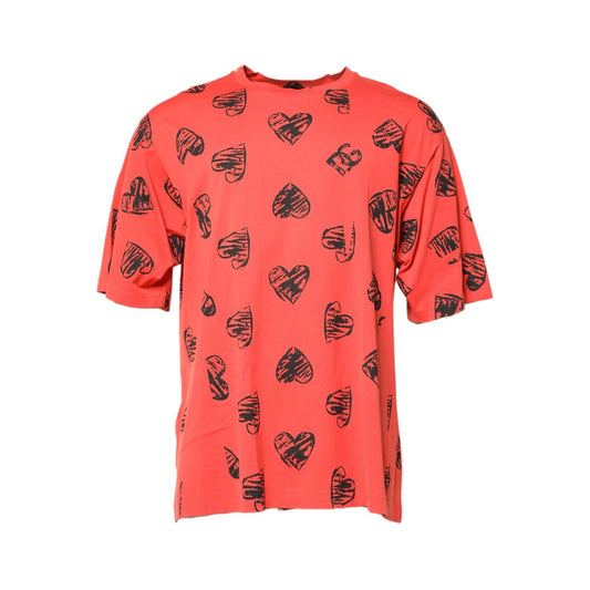 Dolce & Gabbana Red Cotton Short Sleeve DG Heart Logo T-shirt TSH90341-50